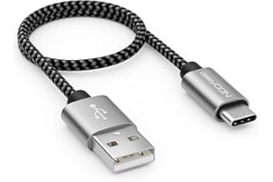 deleyCON 0,30m Nylon Kabel USB-C Krótki 30 cm Kabel do Ładowania Kabel do Transmisji Danych USB Typu C Metalowa Wtyczka Ładowanie i Synchronizacja Telefonu Komórkowego i Smartfona