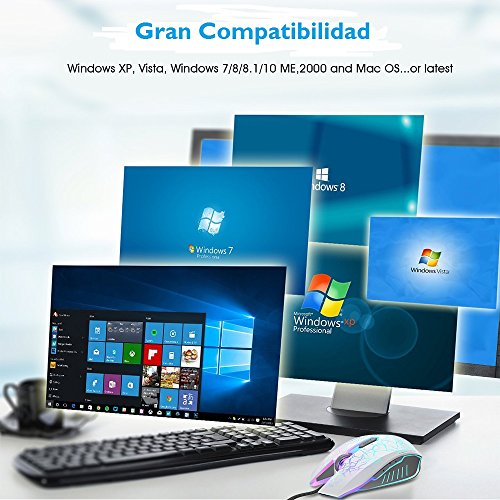 VersionTECH  Rat  n Gaming con Cable hasta 2400 DPI Rat  n Ergon  mico   ptico para Juegos con 7 Colores Luz LED 6 Bot  n Gaming Mouse Wired para PC Ordenadores Port  til Mac Blanco 