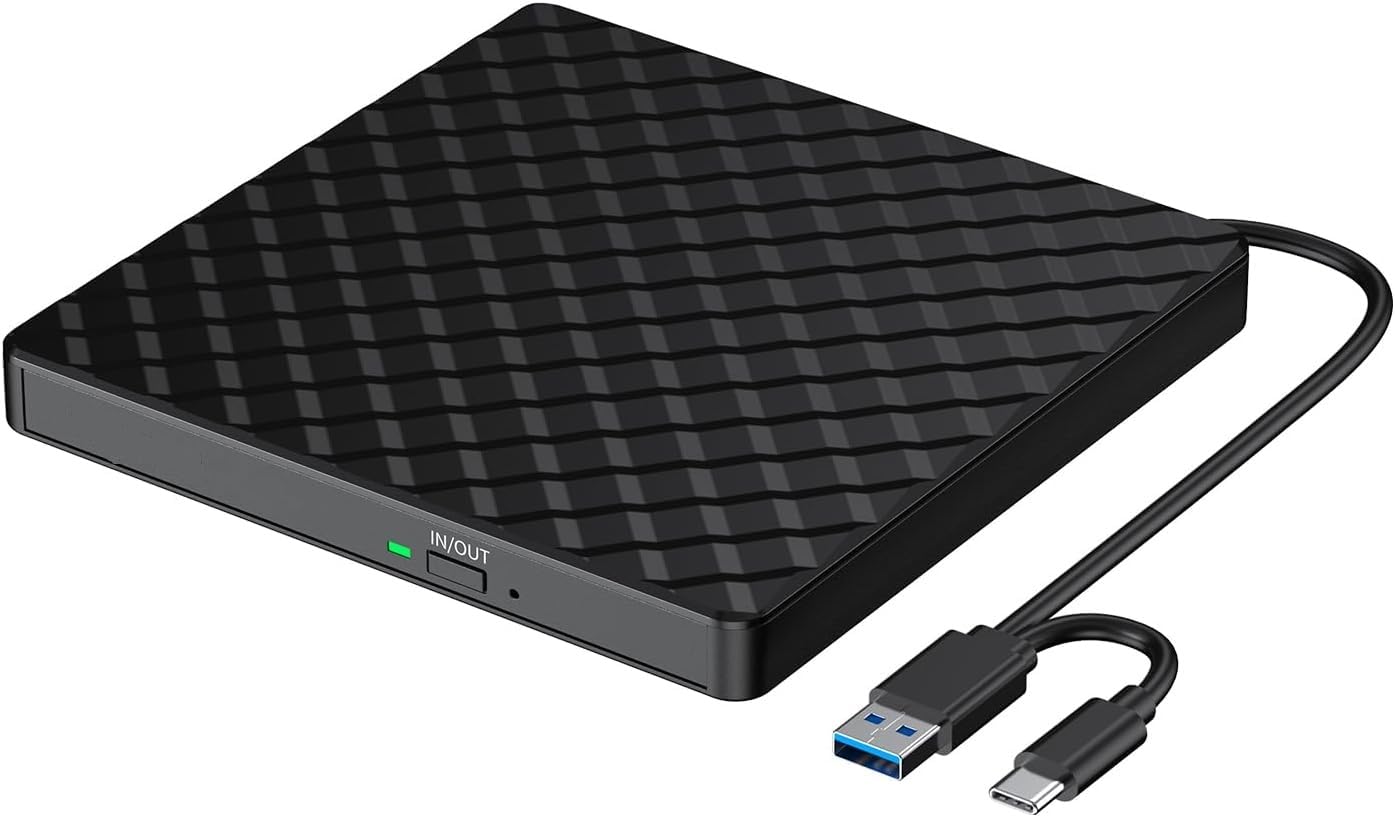 SPIN CART USB 3.0 & Type C External DVD Writer for Laptop, CD/DVD ROM +/-RW CD Burner,Portable DVD Optical Drive Player