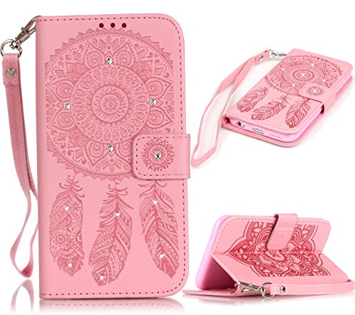 Preisvergleich Produktbild Campanula Muster Klapp Schutzhülle für Samsung Galaxy S7 Edge G9350, Pink Rosa Sunroyal Prägung Ledertasche für Samsung Galaxy S7 Edge G9350 Hülle Slim Dünn Retro PU Leder Bookstyle Handyhülle Tasche Flip Folio Wallet Case mit Strap Portable Handytasche Anti-Scratch Shell Cash Pouch ID Card Slot Magnetverschluss Etui Soft Silikon Back Rückseite Cover Folio Handytaschen Schutz Hüllen Schale Stand Schutzhüllen