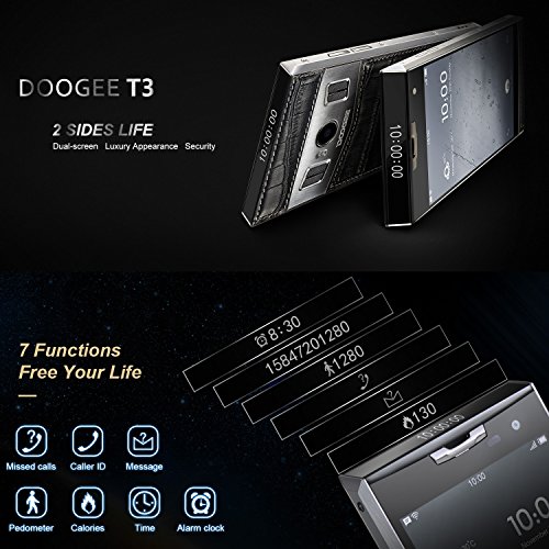 Smartphone Dual SIM, DOOGEE T3 Android 6.0 Doppio Schermo Cellulari con 5MP + 13 MP Fotocamera Digitale - WCDMA 3G 4G / LTE FDD 3200 mAh Telefono - 3GB di RAM + 32GB ROM - Nero