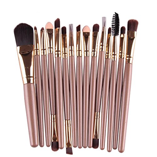 Feng Eye Shadow Foundation Eyebrow Lip Brush,15 pcs/Sets Makeup Brushes Tool (Gold)
