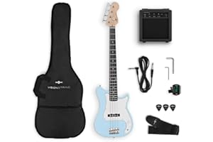 GEAR4MUSIC VISIONSTRING Guitarra Bajo Eléctrico Tamaño 3/4 para Principiantes Kids Bass Guitars Kit con Amp Azul