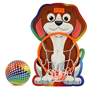 NHR Small Basket Ball kit Set with Ring for Kids, Playing Indoor Outdoor Basket Ball, High Quality Hanging Board with Net & Ball (Dog Face Printed)