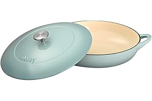 Denby - Pavilion Blue Cast Iron Casserole Dish Shallow - Dutch Oven, Oven Safe Pot, Enamelled - 30cm, 3.65L Capacity