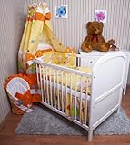 Baby Bettwäsche 5tlg Bettset mit Nestchen Kinderbettwäsche Himmel 100x135cm NEU Schaf Gelb/Orange Vollstoffhimmel