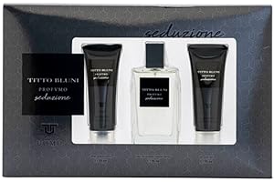 TITTO BLUNI, Profumo Seduzione Estuche de Regalo para Hombre, Eau de Toilette 75 ml, Gel de Baño 75 ml y After Shave 75 ml