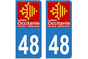 HADEXIA Autocollant Stickers plaque immatriculation voiture auto département 48 Lozère Logo Région Occitanie