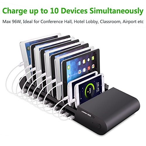 UGREEN 96W 10 Ports universal USB Netzteil Ladegerät Ladeadapter USB Ladestation mit der Halterungsfunktion für iPhone 6/5S/5/4S, iPad Air, iPad Mini, Galaxy S5/ S4/ S3, Note 4/ 3, Kameras, MP5/MP4, Smart Phones and PC Tablets (Schwarz) - 2