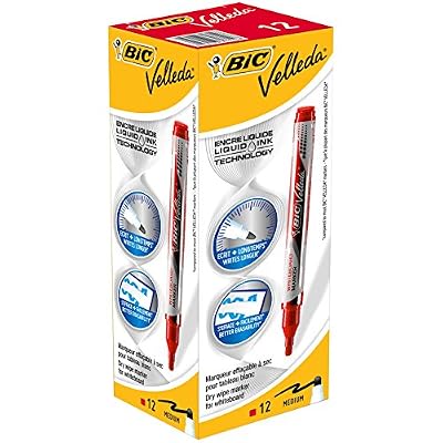 BIC Velleda Pocket Feutres Effaçables à Sec - Rouge, Boîte de 12