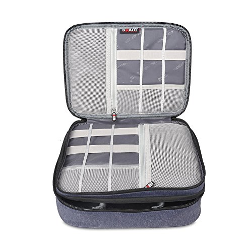 BUBM Mehrfachfunktion Kabelorganiser Tasche Reisetasche mit Doppelschichten für Elektronische Zubehöre wie Netzteil, Maus und USB Stricks(Groß, Dunkelblau) - 3