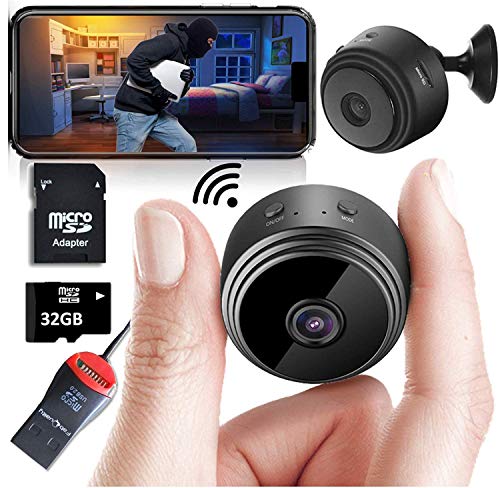 Mini Spy Camera Wireless Hidden Home WiFi Security Cameras with App 1080P, Inc 32GB SD Card + Plus More. Visión Nocturna Movimiento Activado Interior Exterior iPhone/Android Teléfono Pequeña