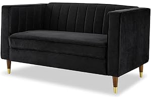 Home Detail Velvet Fabric Sofa 1 2 or 3 Seater Settee Upholstered Living Room Furniture Set (2 Seat Sofa Only, Black)
