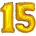 Produktbild DekoRex® Folienballon Zahlenballon Luftballon Geburtstag Deko 40cm Gold Zahl: 15