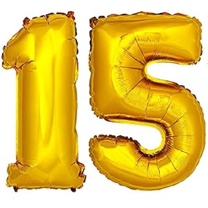 DekoRex® número globo decoración cumpleaños brillante para aire en oro 40cm de alto No. 15