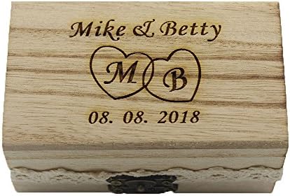 YS2016 Personalised Engraved Rustic Wedding Ring Bearer Box Lace Wooden Shabby Chic Gifts for Couples (Style G)