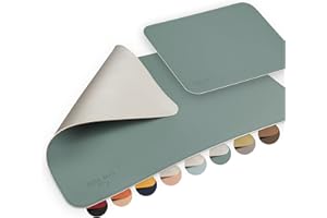 ‎SÖLMO sølmo I Schreibtischunterlage Petrol, Tischunterlage I 60x35cm aus PU-Leder I Schreibunterlage Kinder Büro abwischbar I mit Extra Mauspad XXL, doppelseitig (Petrol/Grau)