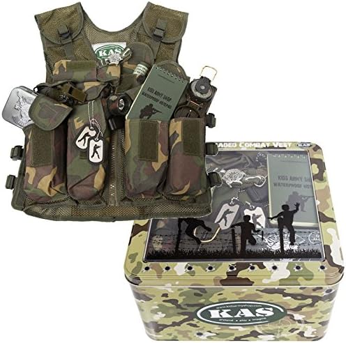 Kids Army Styled Vest Fully Loaded with Army Playing Cards, Dog Tags. All in one tin