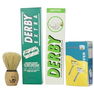 Shaving Factory SF291 Double Edge Safety Razor/Shaving Factory Hand Made Shaving Brush XS Derby Shaving Cream Menthol… - Image 2