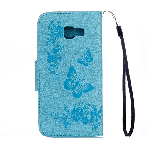 Galaxy A5 2017 Hülle,Samsung Galaxy A5 2017 Blumen Case,JAWSEU Retro Prägung Schmetterling Blumen Muster Kunstleder PU Leder Strap Brieftasche Bookstyle Magnetverschluss Schutzhülle Handytasche Case Cover Etui mit [Ständerfunktion] und [Kartenfächer]für Samsung Galaxy A5 2017+1xSchwarz Glitzer Bling Eingabestift-Blau Schmetterling - 3
