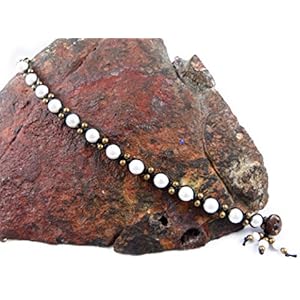 Echte Perlen Fußkettchen Makramee Thailand Fußband Boho Tribal Surfer Weiß Muschelperle