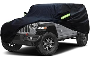 SjYsXm Cubierta de Coche Compatible con Jeep Wrangler 4-Door 2024-2007 for Wrangler Unlimited 4 Door JL JK, Impermeable Funda para Coche Todo Clima Cubre Coches Coberturas Lona con Tira Reflectante