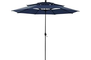 PHI VILLA 3m Garden Parasol Umbrella for Sun Protection 3 Tier Patio Outdoor Waterproof Umbrella with Crank
