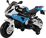 Diseño realista y muy actual RunRunToys- Moto BMW eléctrica 12v con con Luces led para niños a Partir de 3 años con Asiento de Piel y Ruedas de Goma eva, Color Azul y Blanco (Herrajes Multimec 4021)