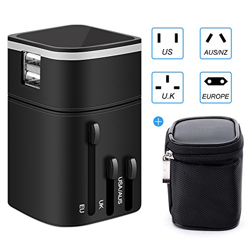 Travel Adapter Unitify Adattatore Universale da Viaggio UK EU AU US Caricatore Doppia Porte USB Multi-nazione per Oltre 150 Courties per Apple Ipad Razor Laptop and Smartphone...