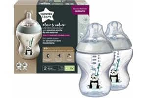 MAYBORN GROUP 2 x Tommee Tippee Closer to Nature 260ml, BPA-Free, Anti-Colic Baby Bottle with Breast Like Silicone Teat, for Drinking Juice, Milk & Water, Panda Theme - 0m+ Months