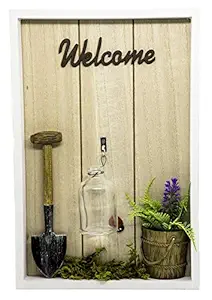 GeekGoodies Wood Welcome Frame Wall Plant Pot Hanging (26 X 18 cm, Multicolour)