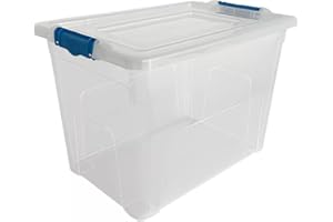 STASH'D STORAGE STASH’D STORAGE 50L or 80L Storage Boxes with Lids - Stackable Clear Plastic Boxes with Clip-Lock Lid - Durable & Multipurpose Storage Box for Home, Office & Garage Organisation (Pack of 1, 80 Litres)