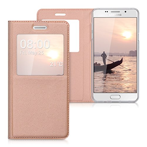 kwmobile Funda para Samsung Galaxy A5 (2016) - Carcasa de [Cuero sintético] con [Ventana] - Case con Solapa [Oro Rosa]