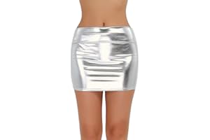 IEFIEL Falda Corta Ajustada de Cuero para Mujer Mini Falda Sexy de Club Discoteca Falda Métalica de Danza Falda Tubo Mujer Elástica