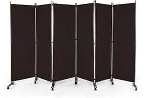 ‎COSTWAY COSTWAY 334,5 x 172 cm Raumteiler auf Rollen, Paravent 6-teilig, Trennwand faltbar, aus Stoff, Sichtschutz für mehr Privatsphäre und Flexibilität (Braun)