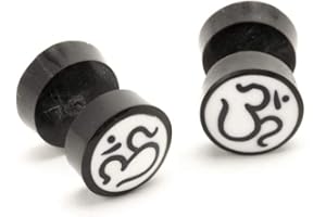 81stgeneration Orecchini Finti Dilatatori Corno Nero Plug 10 mm Om Aum Indiano