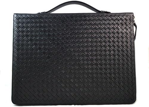 Black leather folder A4 document file folder A4 braided weaved leather zipped folder bag made in Italy office folder document folder