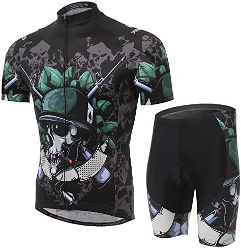 TeyxoCo New Men Skull Soldier Cycling Gel Pad Jersey Set S