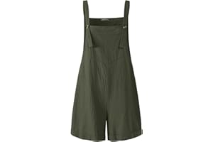 LAEMILIA Women Casual Short Overalls Cotton Linen Wide Leg Rompers Jumpsuit Bib Shorts One Piece