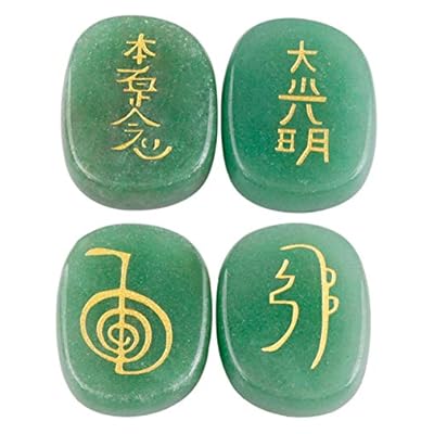 Mookaitedecor Green Aventurine Reiki Stones, Engraved Usui Symbols Polished Chakra Palm Stone For Crystal Healing Wiccan Gifts, 1"/2.5cm Length