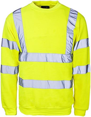 Hi High Viz Crew Neck Sweatshirt Top Jumper Warm Work EN471 Reflective Tape Safety Suitable for Work Leisure Workwear Walking Comfortable Casual Warm Yellow S,M,L,XL,XXL,3XL,4XL