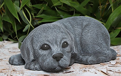 Steinfigur Welpe liegend – Schiefergrau, Hund, Deko, Figur, Garten, Stein, frostsicher - 2