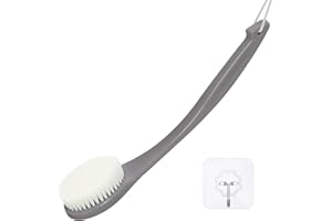 VANZAVANZU Cepillo de espalda, cepillo de masaje, cepillo de ducha, cepillo para el cuerpo, cepillo con mango largo para exfoliar, masaje, mejorar la circulación sanguínea (gris oscuro)