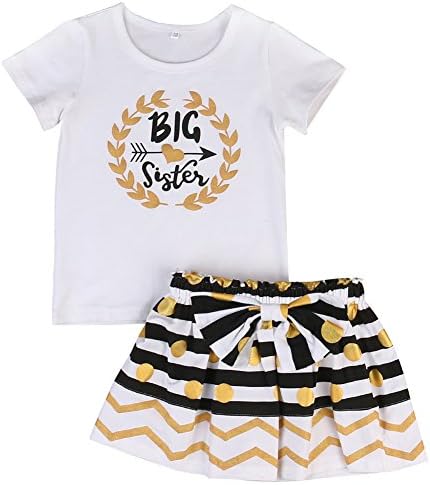 EdenJojo Little Big Sister Suit Set,Romper T-shirt Polka dot Skirt Dress Outfits Set For Baby Girl (5-6 Year, Big Sister Shirt)
