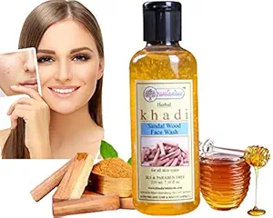 KHADI RISHIKESH Ayurvedic Sandal Face Wash - Made Of 100% Natural Extracts of Sandalwood | Reduce Dark Circle, Dark Spot || With Sandal, Aloevera , Honey , Olive ,Whitening Effects , Acne Control |SLS & Paraben Free-No Harmful Chemicals -Men & Women -210ML