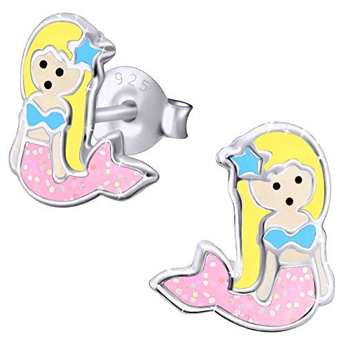 JAYARE Ohrringe Mädchen Meerjungfrau 925 Sterling Silber rosa-pink Kinder Ohrstecker