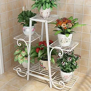 Weston Crafts 6 Tier Plant Stands Indoor Metal Plant Shelf Stand Outdoor Multilayer Potted Planters Display Rack Patio Garden, White