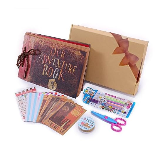 Álbum de Fotos DIY, Pootack Scrapbook (19x30cm, 80 Páginas, 40 Hojas) con un Conjunto de Pluma de Color, Tijeras, Cintas…