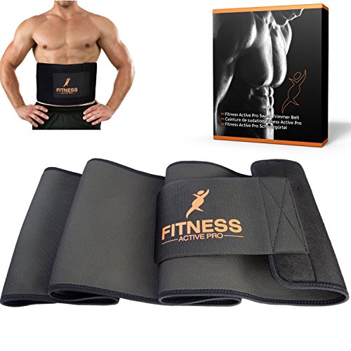 Fitnessgürtel - Premium Schwitzgürtel - Leicht zu Reinigen - Mehr Schwitzen - 2 GRATIS BONUS inkl. + Tragetasche + Körperfettzange - Bauchweggürtel Hot Belt mit Sauna Effekt ideal für Ihr Training, zum Laufen, Joggen - 2 Größen zur Wahl