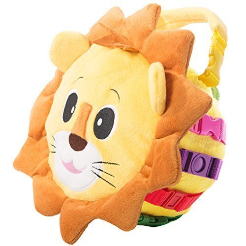 BUCKLE TOY Benny Lion Bag - Toddler Early Learning Basic Life Skills Children's Plush Travel Activity by Buckle Toys
